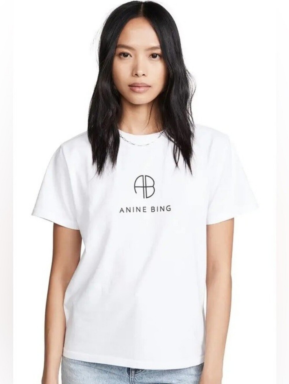 Anine Bing Hudson Monogram White Logo Crew Tee M